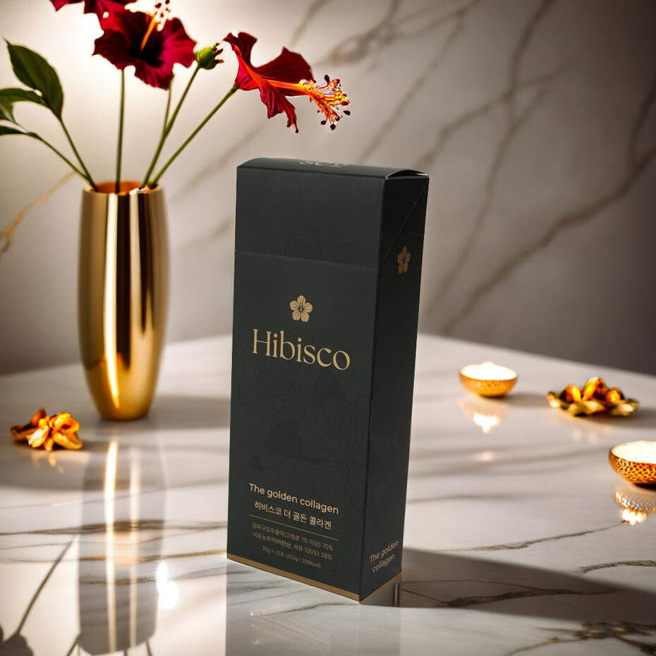 "Golden Hibiscus Clean Beauty Slow Aging Program" Combination of clean beauty and slow aging Golden Hibiscus vegetable collagen meets the clean beauty standards that exclude chemical ingredients, and slows down cell aging with the antioxidant effect of hibiscus. This promises long-term health and beauty,